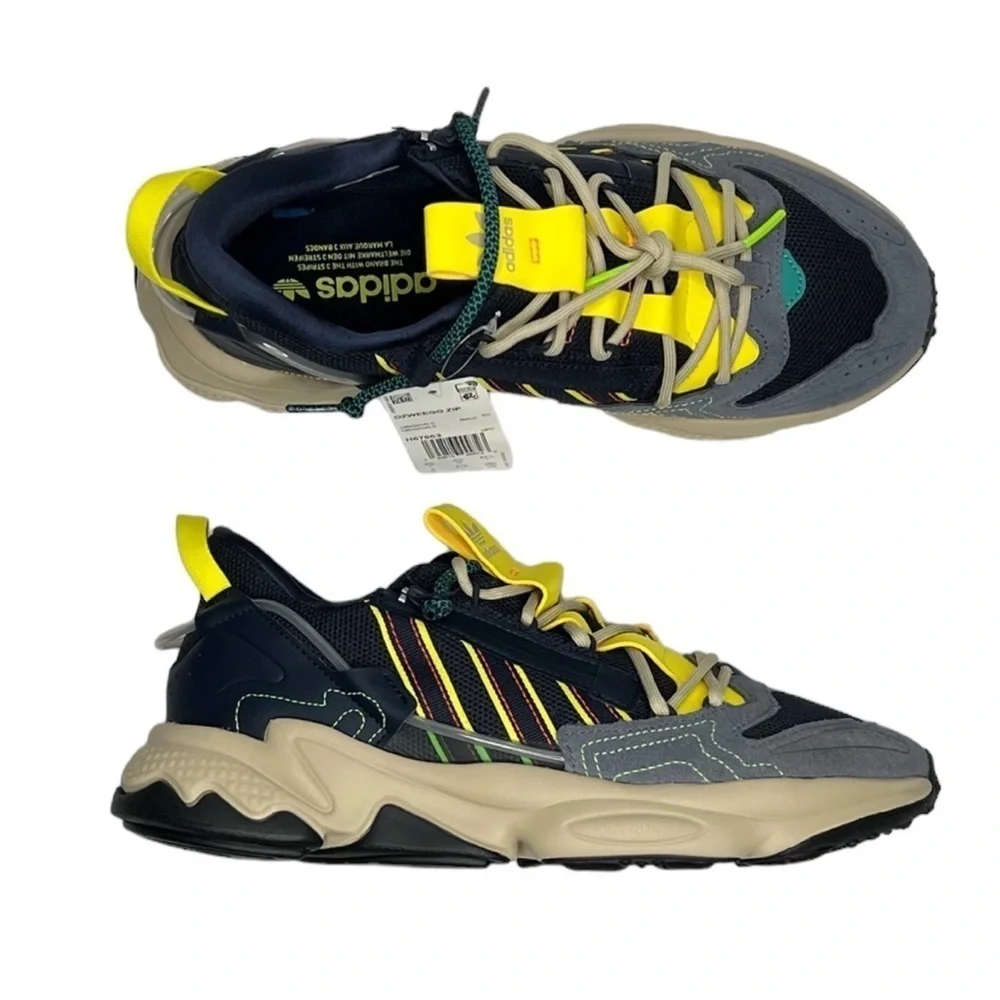 Adidas Originals Men’s Leather Ozweego Zip Legend Ink/ Yellow Sneakers